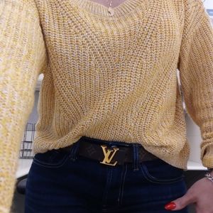 Express yellow knit cross back cropped sweater XS
